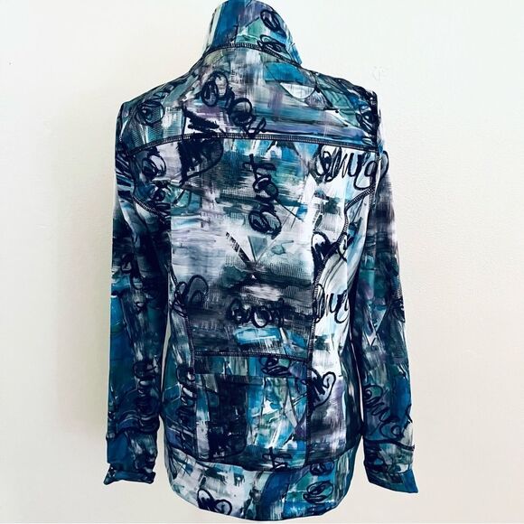 SNOSKINS Zip Jacket Back Zip Pocket Graffiti Print EUC Viscose Blk/Wht/Ppl SZ M - Picture 4 of 7